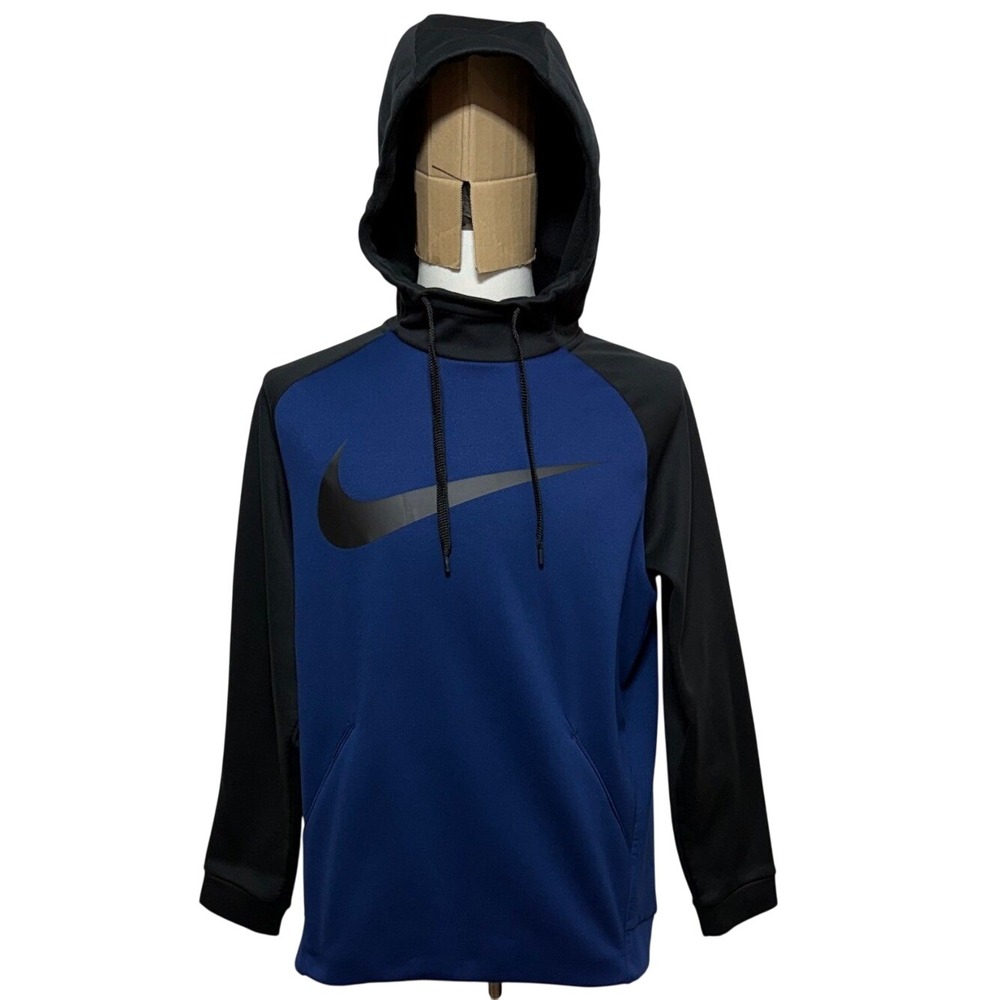 Nike Hoodie Mens Medium Blue Dri-Fit Therma Swoosh Essential Pullover Sweatshirt